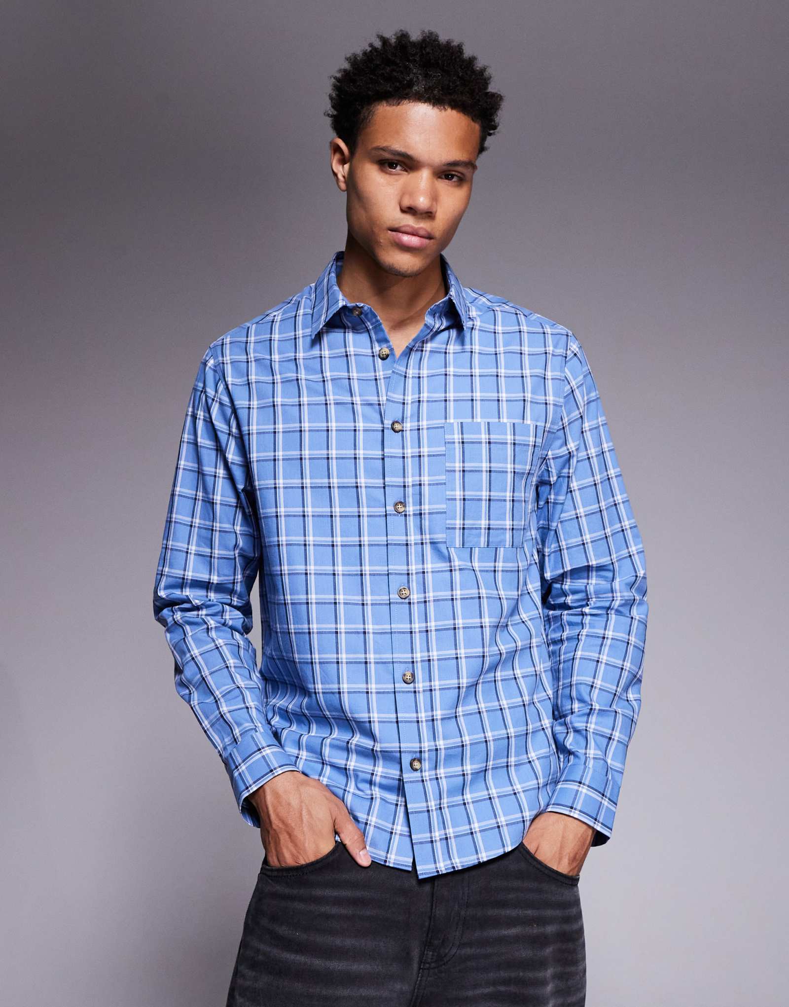 Клетчатая рубашка обычного покроя от ASOS DESIGN синего цвета