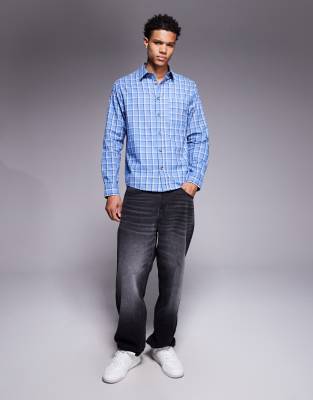 Asos Design Regular Fit Plaid Shirt In Blue