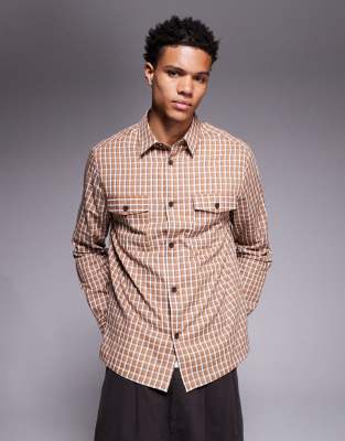 Asos Design Regular Fit Plaid Shirt In Brown