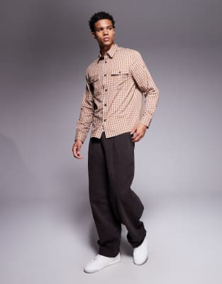 Asos Design Regular Fit Plaid Shirt In Brown