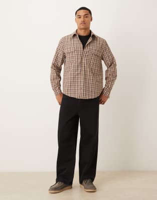Asos Design Regular Fit Plaid Shirt In Brown