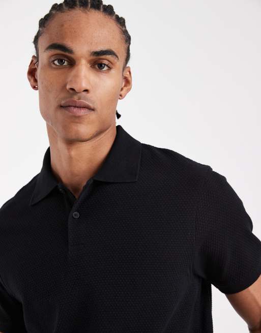 ASOS DESIGN regular fit polo in black texture, 3 of 5