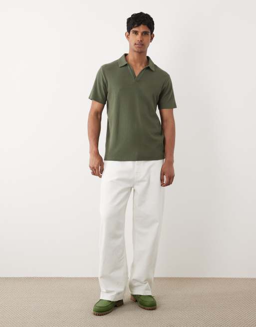 ASOS DESIGN - Regular-fit polo met reverskraag en wafelstructuur in donkergroen, 2 van 5