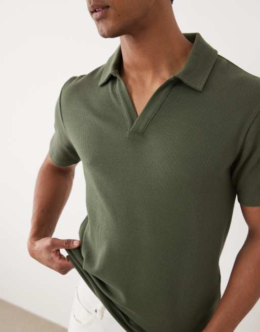 ASOS DESIGN - Regular-fit polo met reverskraag en wafelstructuur in donkergroen, 3 van 5