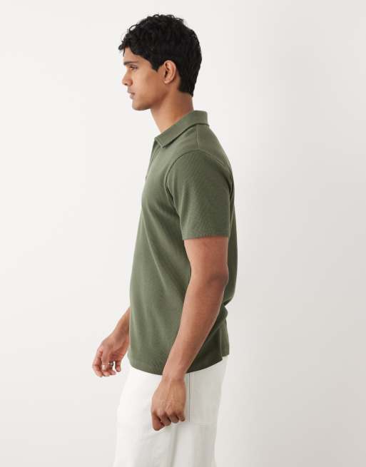 ASOS DESIGN - Regular-fit polo met reverskraag en wafelstructuur in donkergroen, 4 van 5