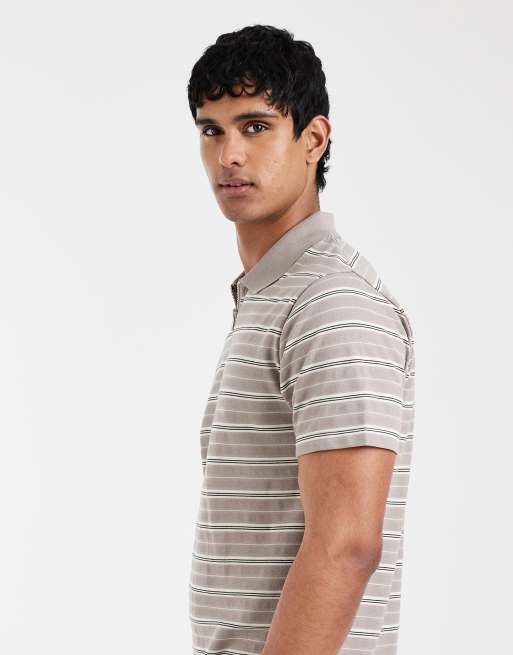ASOS DESIGN - Regular-fit polo van zware stof met rits en strepen in beige, 4 van 5