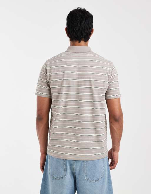 ASOS DESIGN - Regular-fit polo van zware stof met rits en strepen in beige, 5 van 5