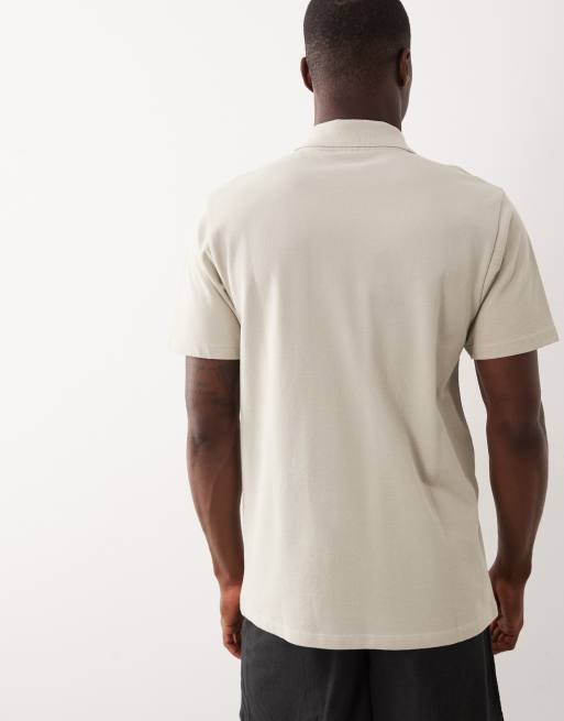 ASOS DESIGN regular fit polo with zip in beige pique, 5 of 5