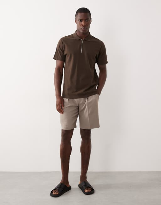 ASOS DESIGN – Regular-Fit-Polohemd aus Pikee in Dunkelbraun mit Reißverschluss, 2 von 5