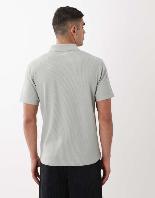 ASOS DESIGN – Regular-Fit-Polohemd in Grau mit Waffelstruktur und Reißverschluss, 4 von 5