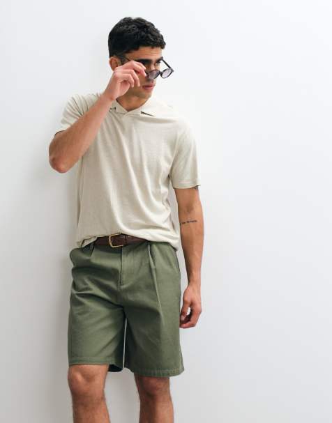 ASOS DESIGN – Regular-Fit-Polohemd in Hellgrün mit Reverskragen und Leinenanteil - view 1