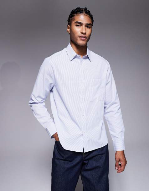 ASOS DESIGN regular fit poplin stripe shirt in blue - view 1