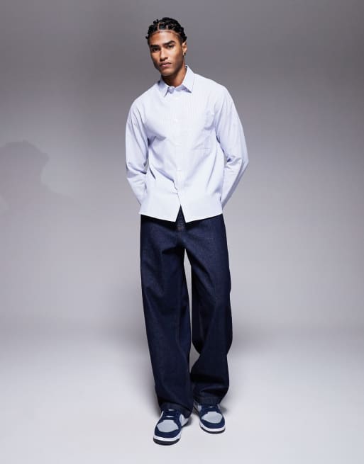 ASOS DESIGN regular fit poplin stripe shirt in blue, 2 of 5