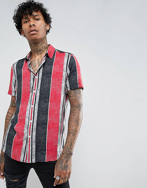 ASOS DESIGN regular fit printed stripe shirt in red | ASOS