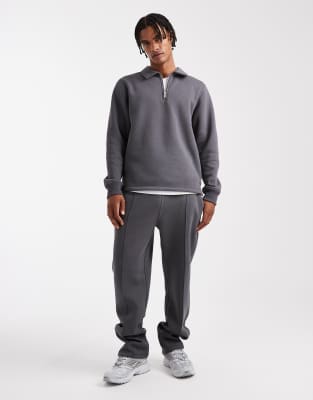 Asos Design Regular Fit Quarter Zip Collared Sweatshirt In Gray