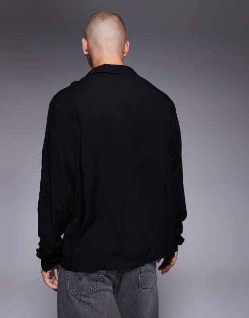 ASOS DESIGN - Regular-fit recht overhemd met lage reverskraag in zwart, 3 van 5