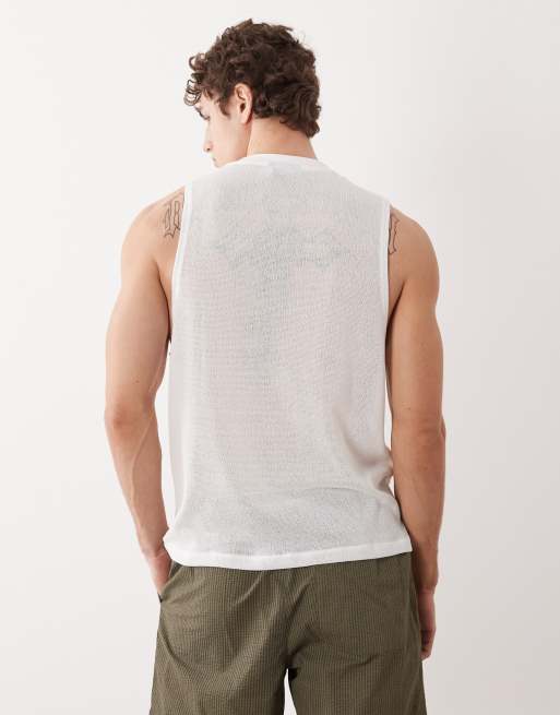 ASOS DESIGN - Regular-fit rechte tanktop met opengebreide textuur in wit, 5 van 5