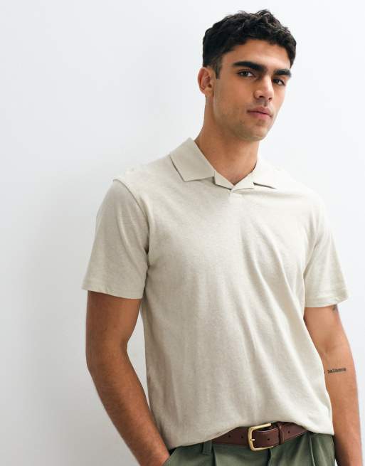 ASOS DESIGN regular fit revere polo in light green with linen, 2 of 5