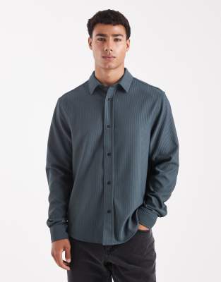 Asos Design Regular Fit Ribbed Shirt In Blue