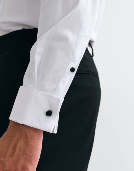 ASOS DESIGN regular fit sateen shirt with bib detail in white, 2 of 5