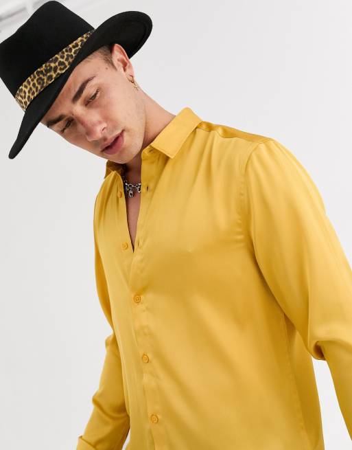 ASOS DESIGN - Regular-fit satijnen overhemd in mosterdkleur, 3 van 4