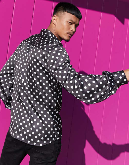 Black and white cheap polka dot shirt mens