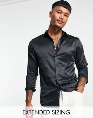 ASOS DESIGN regular fit satin shirt in black  | ASOS