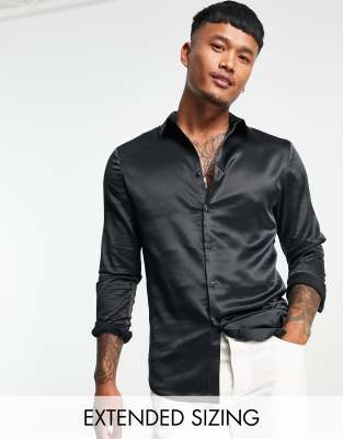 ASOS DESIGN regular fit satin shirt in black  | ASOS