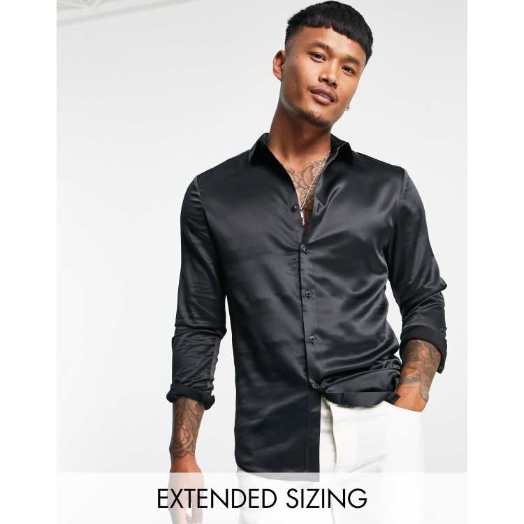 Mens silk store black dress shirt