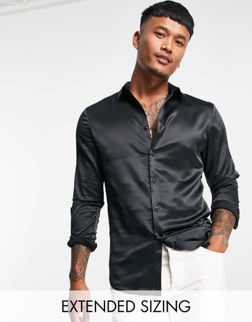 Kietelen Paar ontsnapping uit de gevangenis ASOS DESIGN regular fit satin shirt in black | ASOS