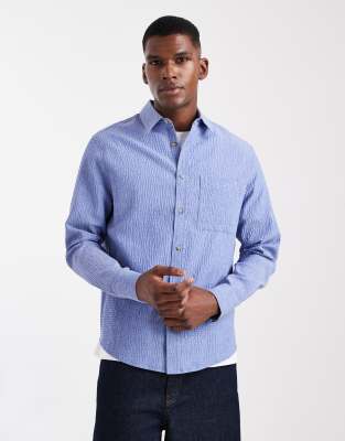 Asos Design Regular Fit Seersucker Shirt In Blue