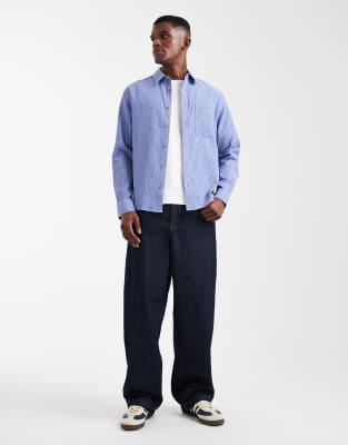Asos Design Regular Fit Seersucker Shirt In Blue