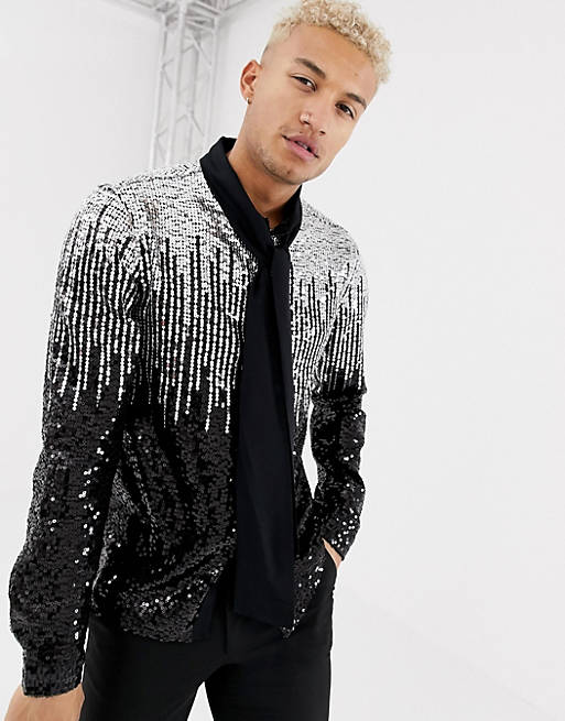 ASOS DESIGN regular fit sequin shirt with pussy bow neck | ASOS