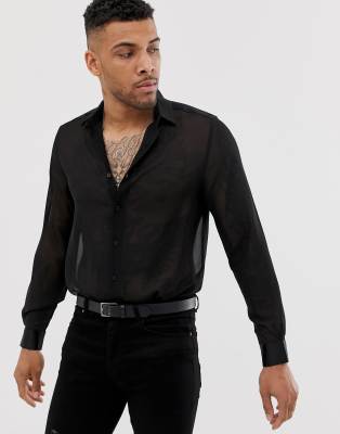 black sheer mens shirt