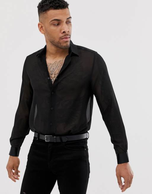 Black sheer button up hot sale top