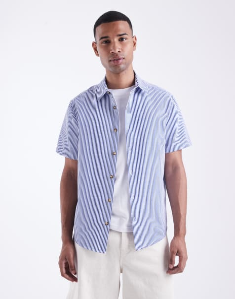 ASOS DESIGN regular fit shirt in blue stripe - view 1