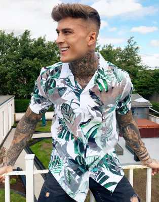 ASOS DESIGN regular fit shirt in floral leaf burnout