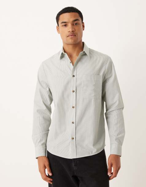 ASOS DESIGN regular fit shirt in green and white stripe - view 1