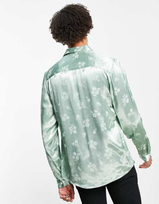 ASOS DESIGN regular fit shirt in green floral jacquard | ASOS
