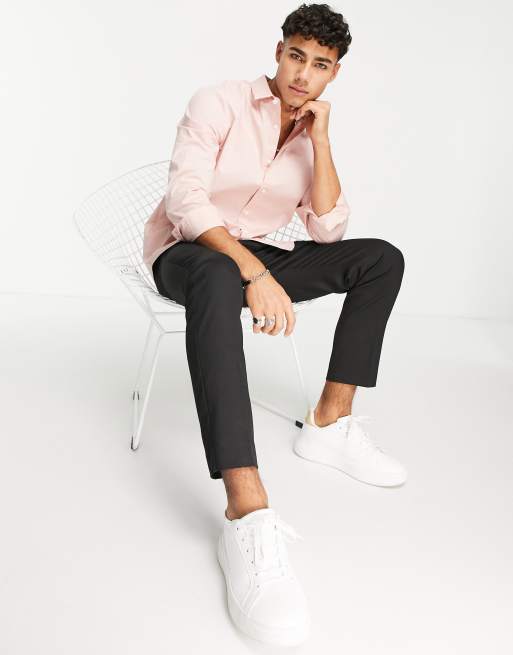 Pink shirt white on sale shoes