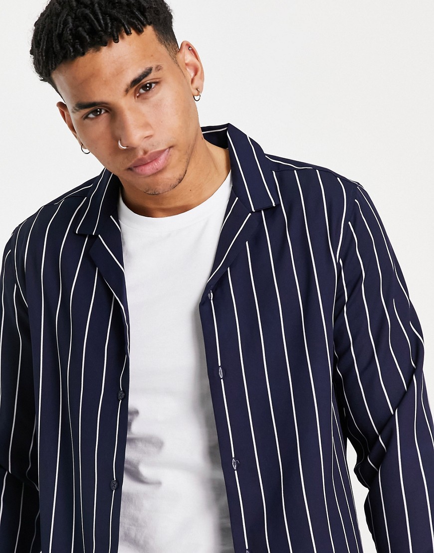ASOS DESIGN regular fit shirt in navy stripe
