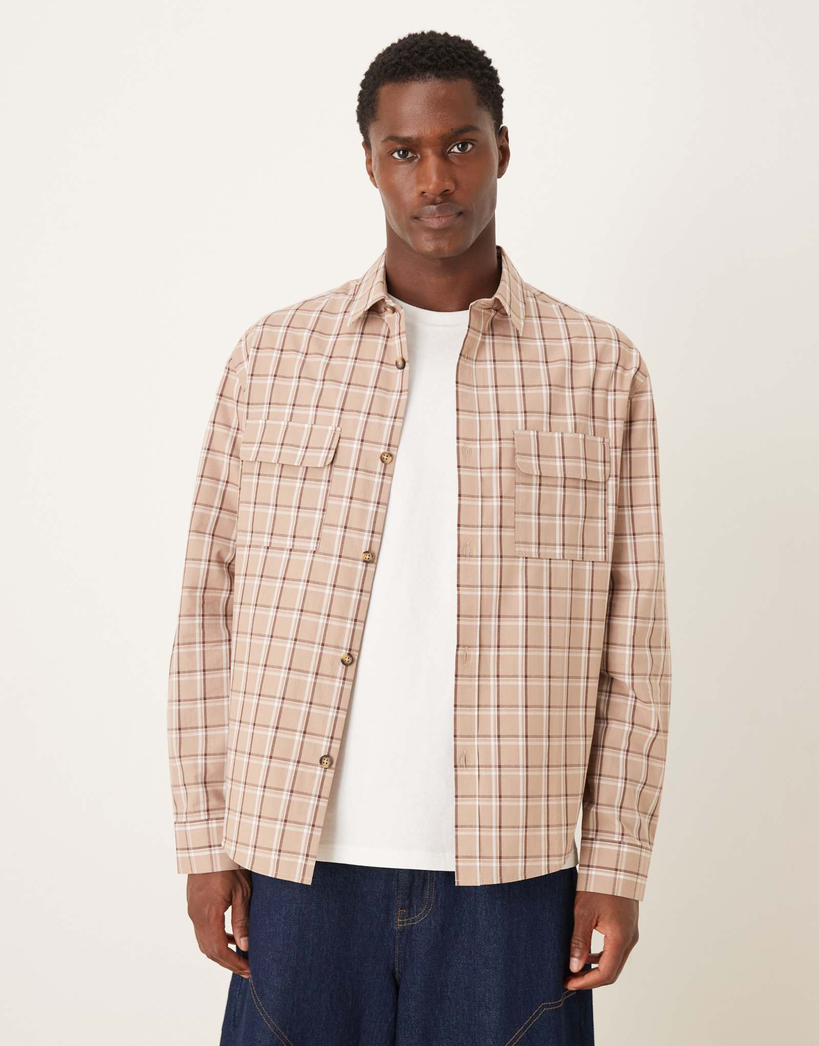 Рубашка обычного кроя в нейтральную клетку от ASOS DESIGN