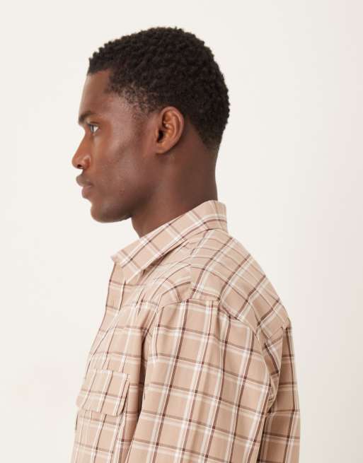 ASOS DESIGN regular fit shirt in neutral check, 4 of 5