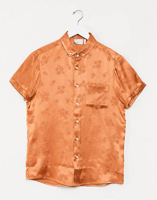 Shirts regular fit shirt in orange floral jaquard 