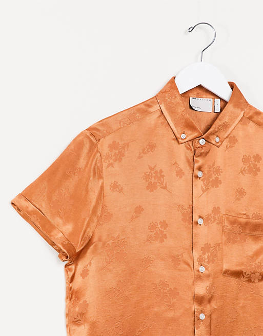 Shirts regular fit shirt in orange floral jaquard 
