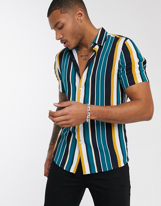 ASOS DESIGN regular fit shirt in retro stripe