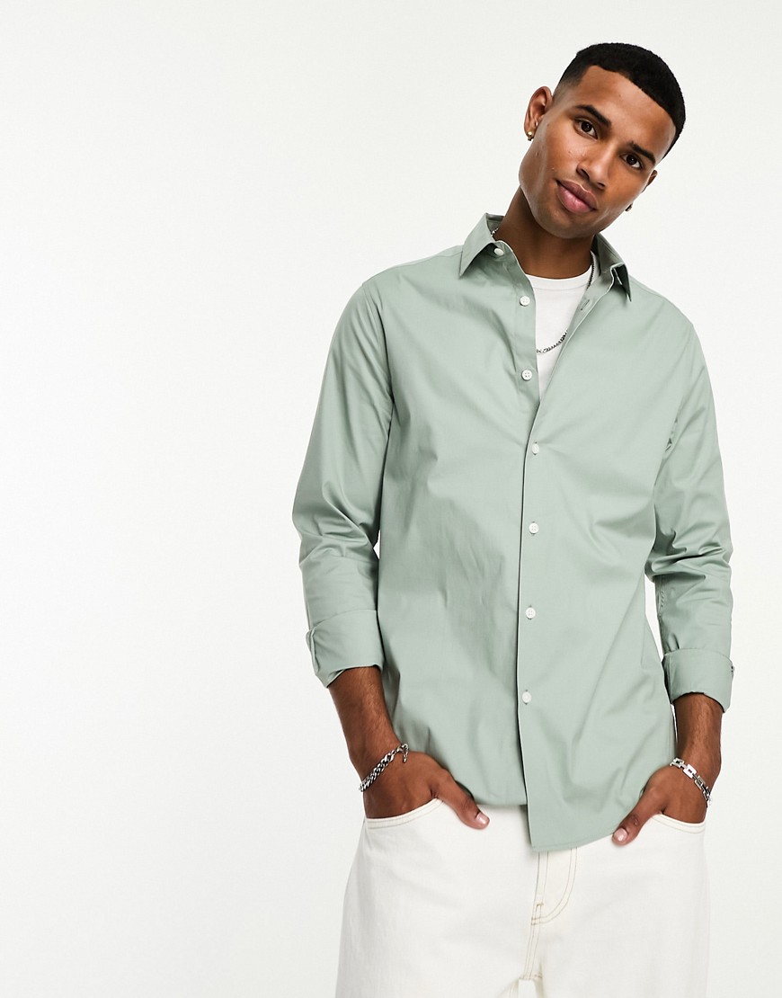 Asos Design Regular Fit Shirt In Sage Green