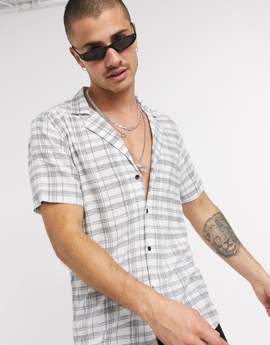 ASOS DESIGN regular fit shirt with deep revere in white scribble check