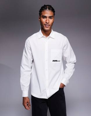 Asos Design Regular Fit Shirt With Embroidery In Gray
