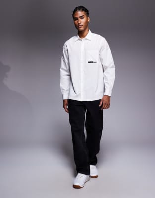 Asos Design Regular Fit Shirt With Embroidery In Gray
